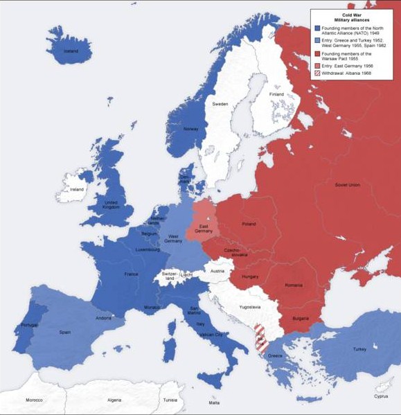 mapa de la divisió d'Europa en blocs